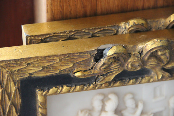 PAIR french vtg Wall mirror wood frame resin cast marble scenes knights 1960s