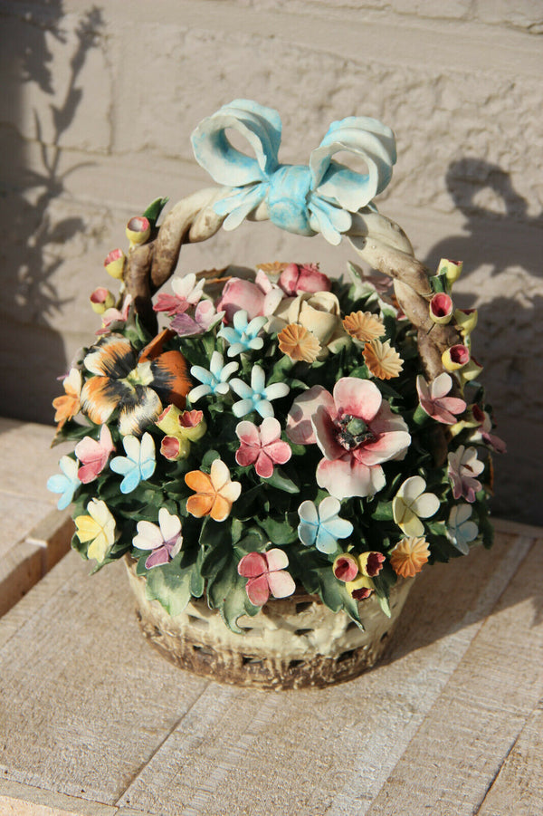 Vintage CAPODIMONTE italian Centerpiece majolica flower bouquet marked 1960
