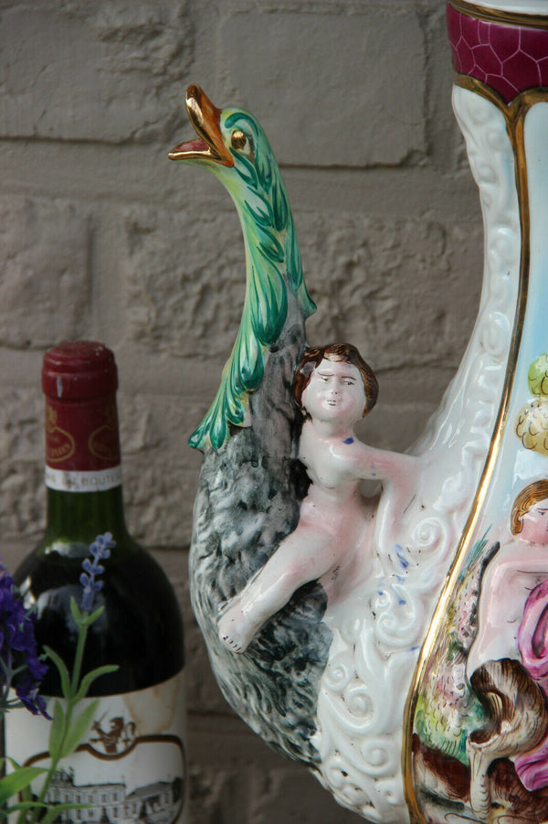 Majestical Capodimonte italian marked porcelain putti swan Ewer pitcher Vase