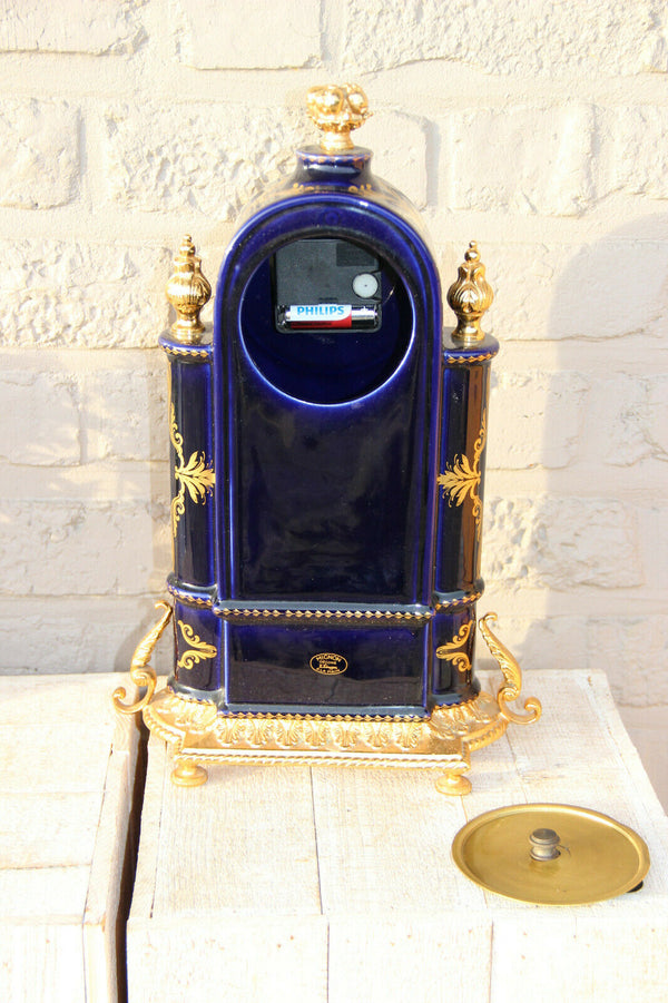 French vintage cobalt blue limoges porcelain mantel clock Victorian scene