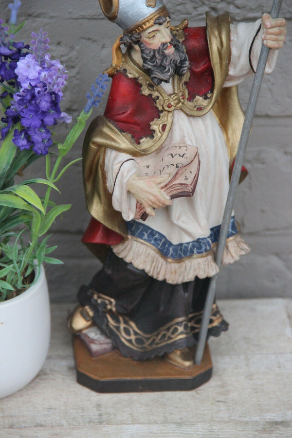 Vintage German saint Augustine wood carved polychrome religious statue