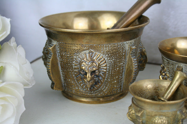 Vintage Set French Bronze Apothecary Mortar & pestle lion heads 1950's