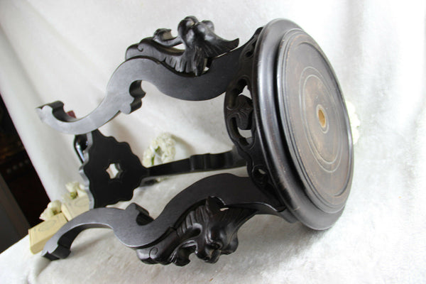 French Pedestal plant stand wood carved black gothic chimaera dragons tripod