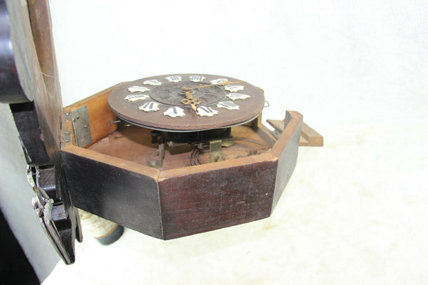 Large Antique Black Forest Wood carved Birds wall clock