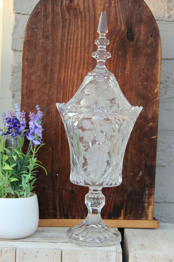 LARGE French antique crystal glass cut Drageoir Sugar bowl lidded