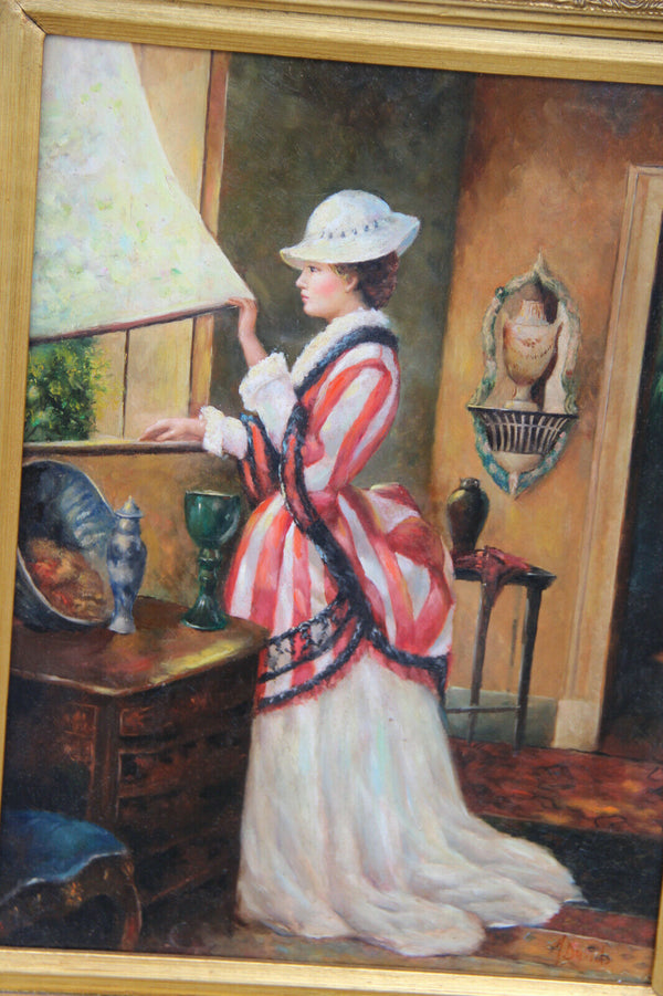 Gorgeous OIL PANEL painting aristocratic lady
