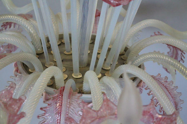 XXL Majestical 12 ARMS murano Venetian pink glass hand blown Chandelier 1960's