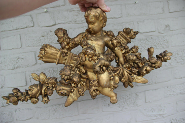 French Antique 19th c Louis XV Pediment Crown Plaster Crest putti angel rare