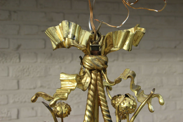 Rare Antique french Art nouveau Chestnut floral bronze chandelier