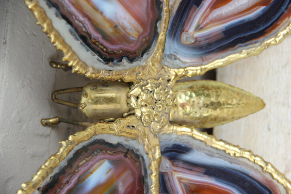Exclusive Large DUVAL BRASSEUR Brass butterfly lamp sconce agates wings