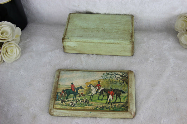 Vintage 80's French butter dish faience Serving ceramic hunting dogs scene