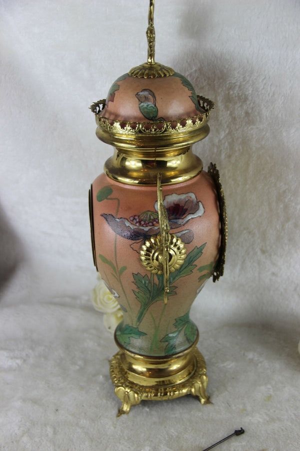 French Vintage Faience art nouveau design Clock dragon brass handles