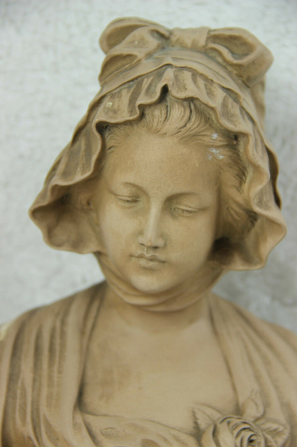 Antique ARt deco Girl Bust Statue terracotta signed AURILI