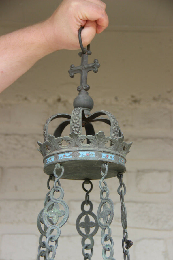 Majestical XXL neo gothic castle church Bronze enamel chandelier lamp religious