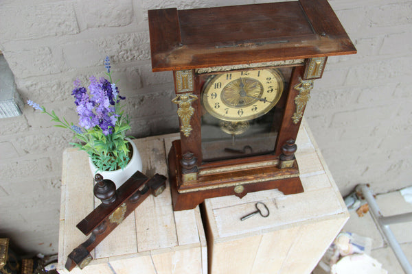 Antique Wood carved junghans clock caryatid figurines ornaments
