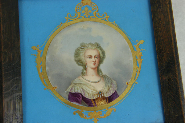 PAIR antique SEVRES porcelain maria antoinette portrait ceramic plate framed