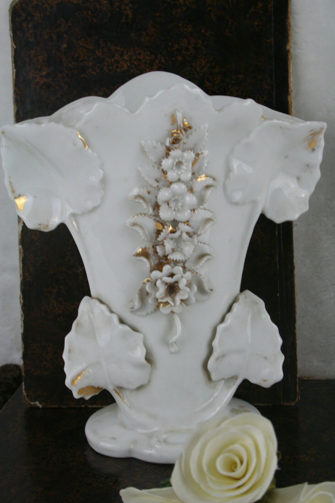 Antique French paris porcelain cornet vase circa 1900