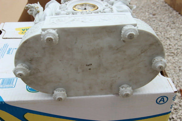 Huge Antique german Bisque porcelain group nymph Clock vase