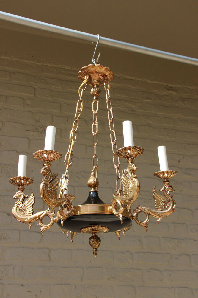Gorgeous French Bronze tole empire Dragon gothic castle Chandelier hang lamp