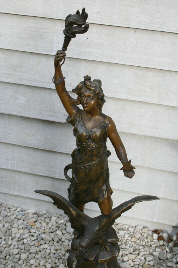 Huge XL French Spelter bronze figurines eagle clock set 60's