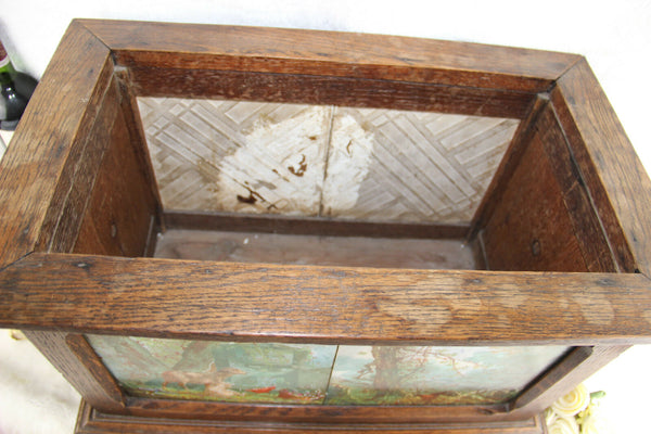 XL Minton Faience marked Tiles landscape animals scene jardiniere planter wood