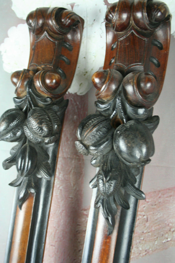 PAIR Dutch Wood Mahogany carved William III cabinet ornaments plaques fruit 1880