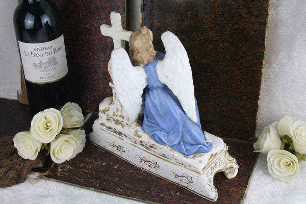 Antique French 1900 Vieux old paris porcelain angel holy water font rare unusual