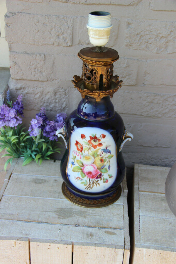 Antique French bayeux porcelain sultan portrait floral table lamp