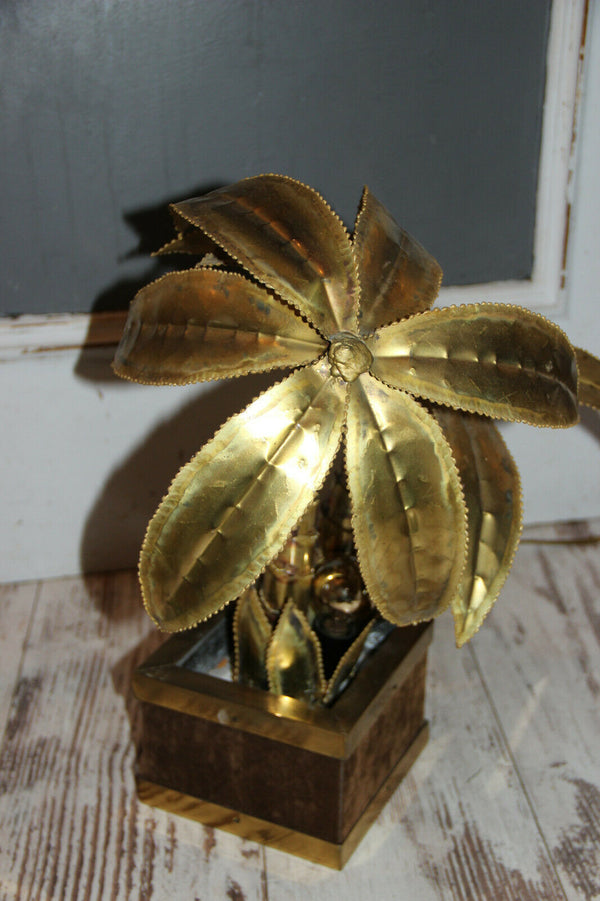Exclusive MAISON JANSEN Brass Palm tree table lamp Velvet Hollywood regency n2