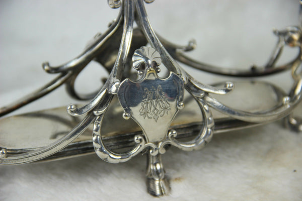 PAIR Antique Christofle Silver Plated Oil Vinegar Stand gothic dragons monogram