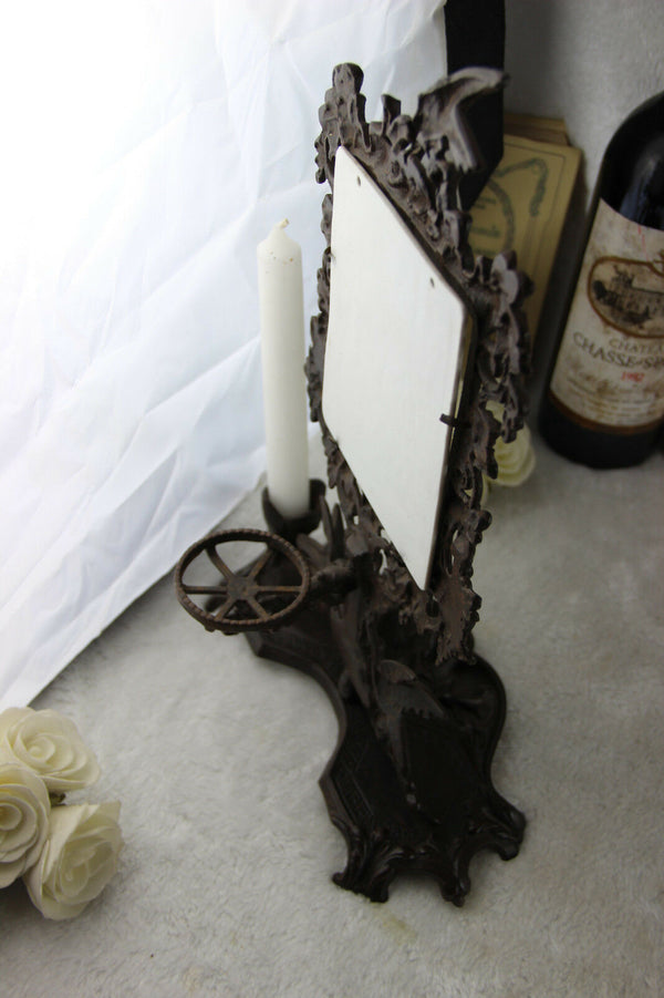 Rare Antique Porcelain Lithophane in empire Cast iron stand bird candle 1920's