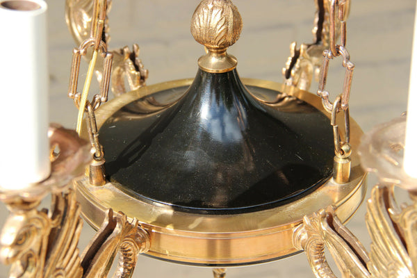 Gorgeous French Bronze tole empire Dragon gothic castle Chandelier hang lamp
