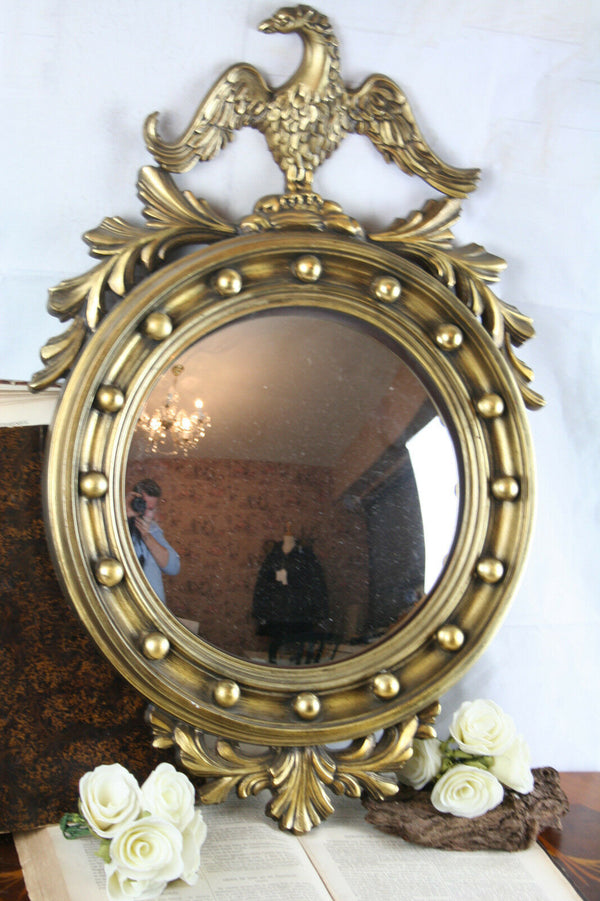 Vintage mid century Wall Mirror convex glass Eagle Resin cast wood