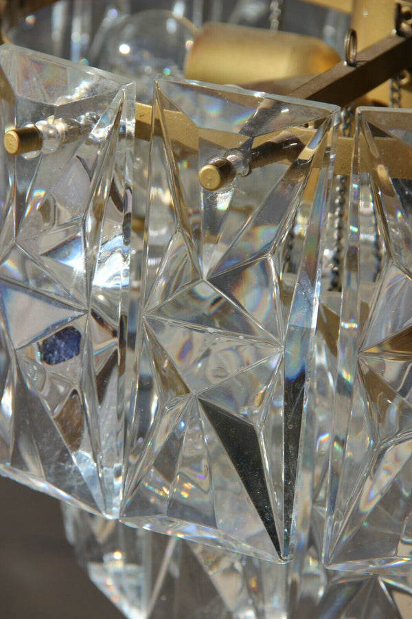 German Mid-Century 3 tier 36 Faceted Crystal glass disc Chandelier by Kinkeldey