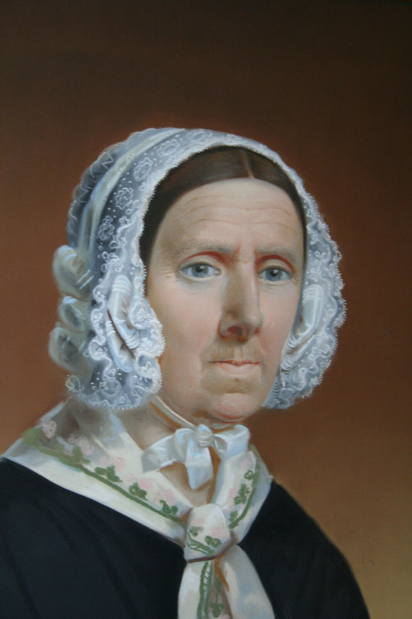 1850 Signed Dutch Master Slothouwer PASTEL painting Folkloric lady Portrait