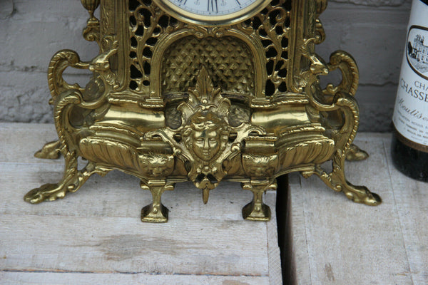 Huge bronze Putti lion head mantel clock FHS movement