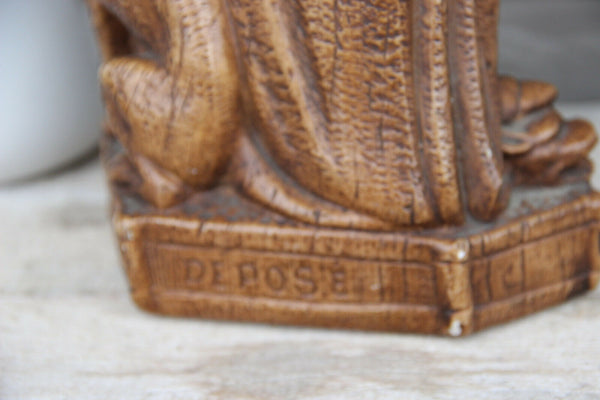 Large antique Chalkware Religious Madonna statue figurine flanders lion symbol