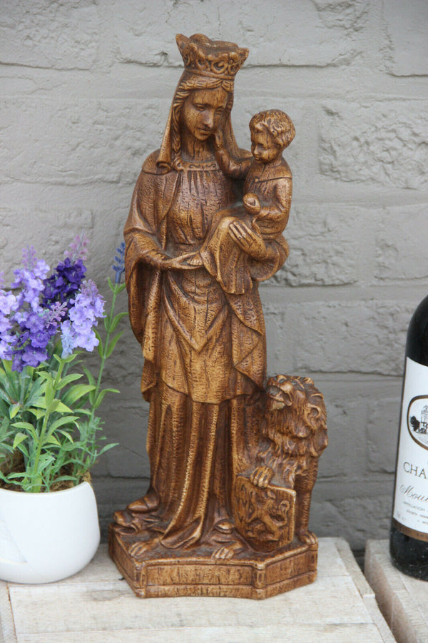 Large antique Chalkware Religious Madonna statue figurine flanders lion symbol