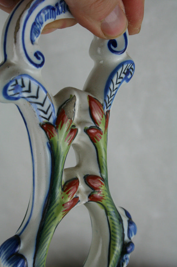 Antique French Faience Oil & vinegar kitchen set polychrome stand