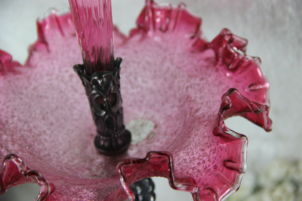 ART NOUVEAU 1900 Nymph Lady Centerpiece bowl coupe table pink glass