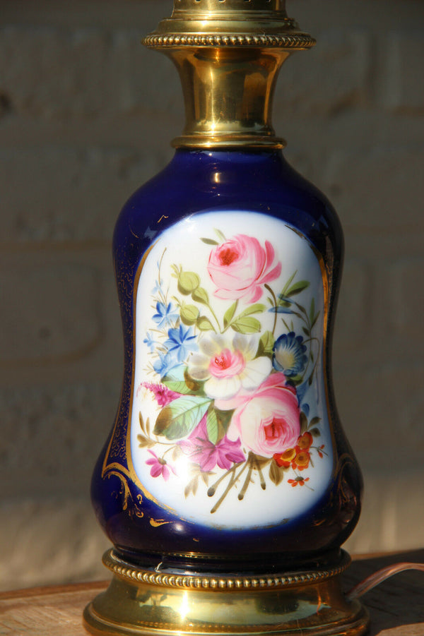 French VTG Bayeux Limoges porcelain floral decor petroleum electric lamp 50's