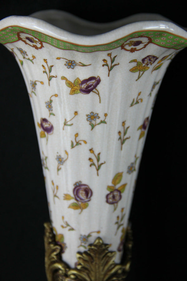 Large Vintage Faience ceramic with putti figurines base marked CT eagle