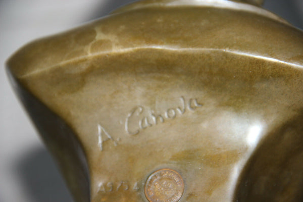 Antique Napoleon Bronze bust figurine on stone base marked signed n1