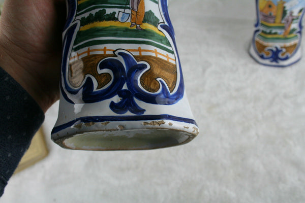 RARE antique dutch Mantle garniture Set 5 Pottery Delft polychrome Vases