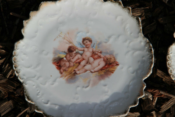 Set 6 Antique porcelain putti angels Scene plates