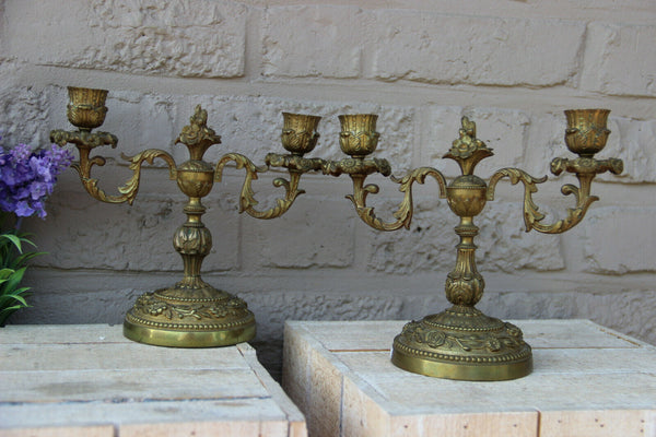 PAIR antique bronze candlesticks candle holders