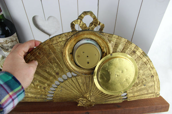Unusual Bronze porcelain plaque medaillon victorian scene Clock fan form 1960