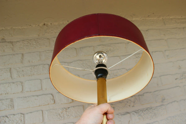 Mid-Century French Brass and Leather Table Lamp 1950 attr jacques adnet