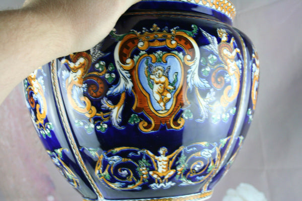 French GIEN Mythological Porcelain Satyr faun putti planter jardiniere 1930