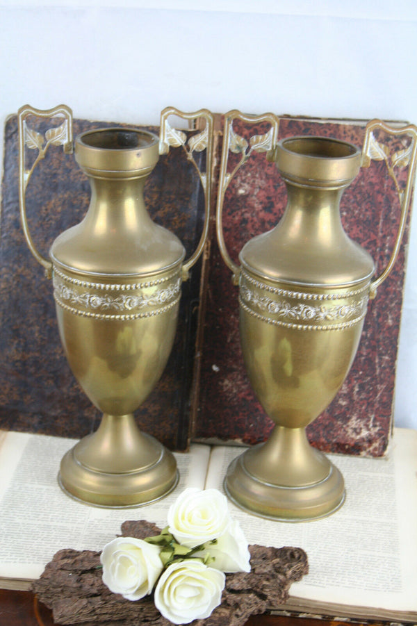 PAIR Religious Copper VaSES urns France 1930 Art deco